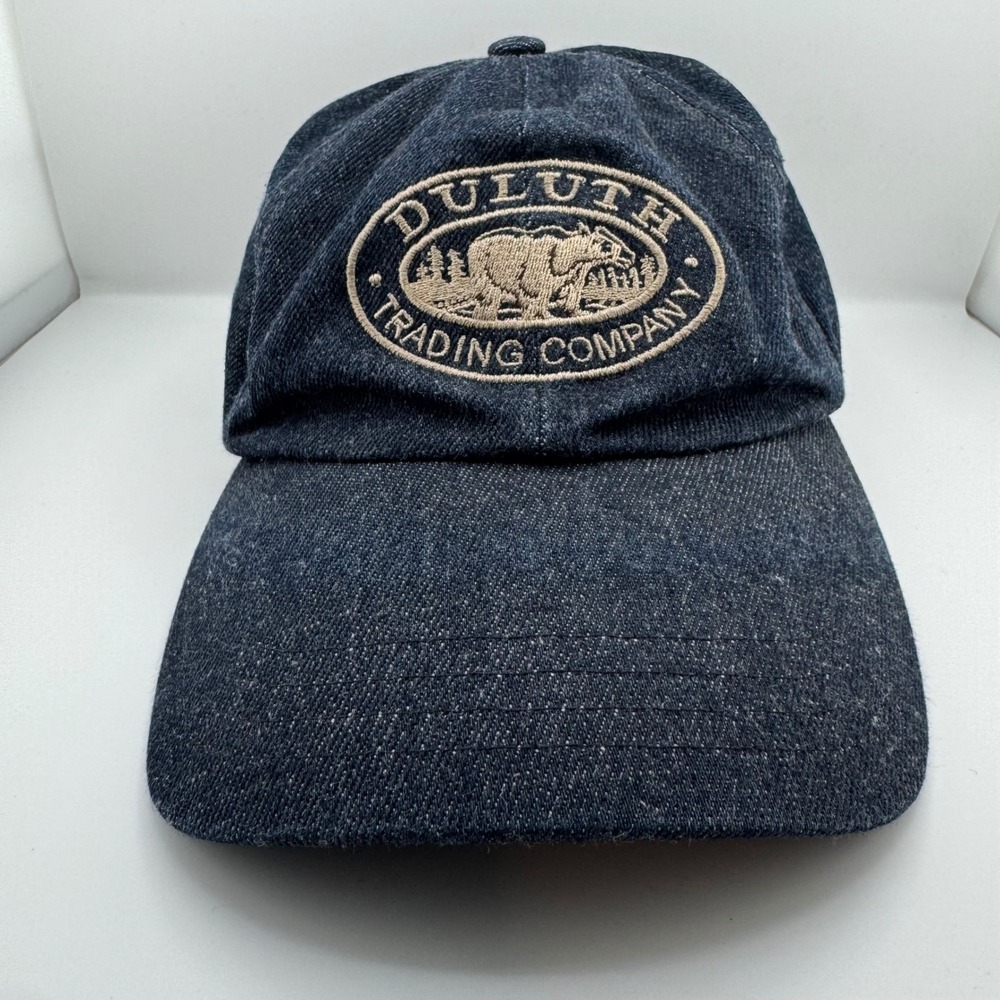 Duluth Trading Co Baseball Cap M/L Blue Denim Bear Patch Hat